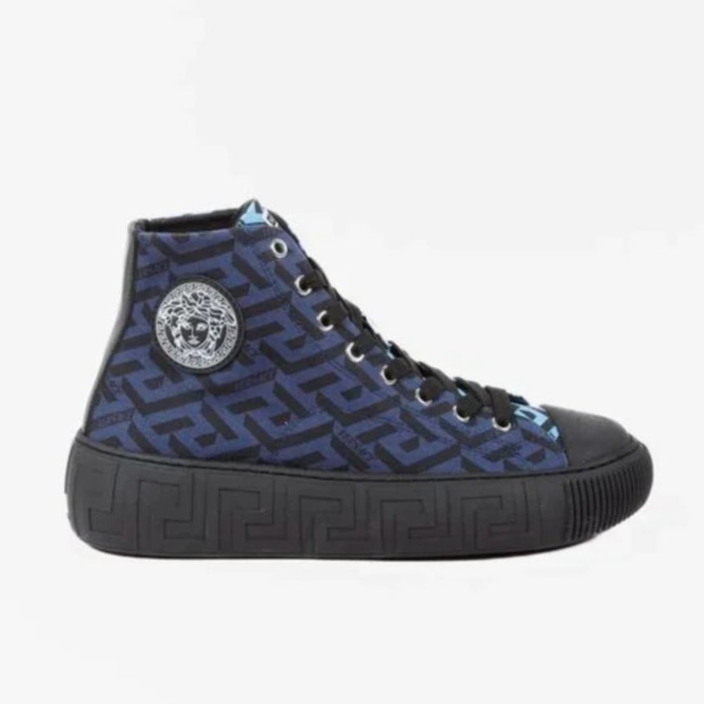 Versace Blue La Greca Canvas High-Top Sneakers